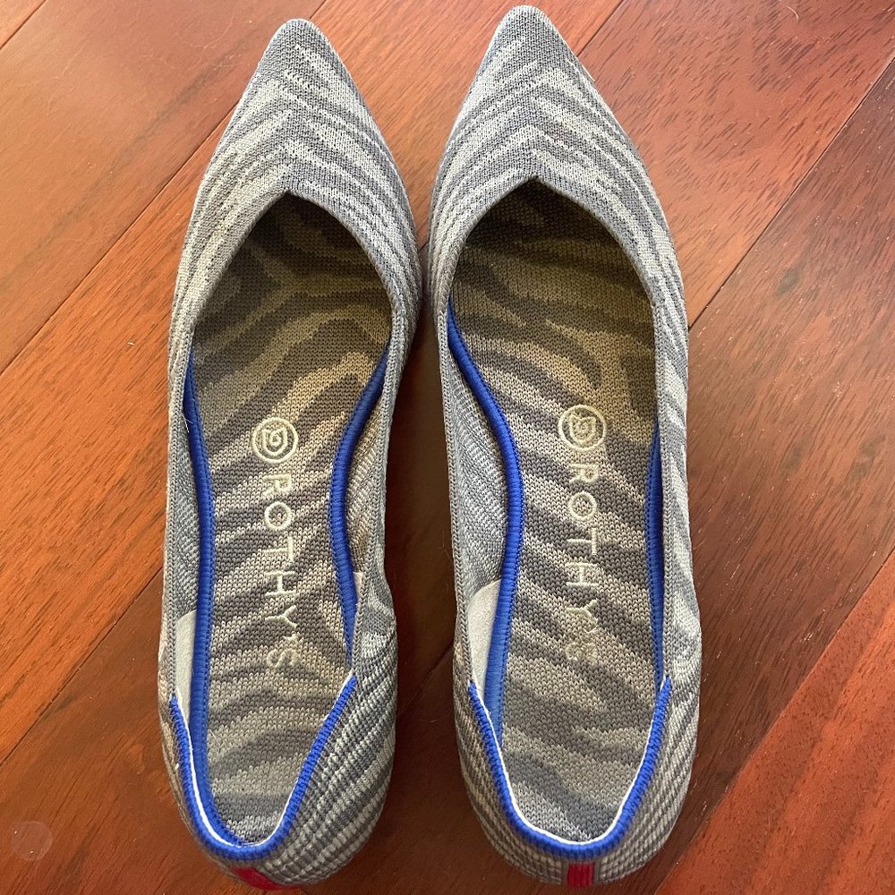 Rothy's Retired Grey Zebra Points Red Heel Stripe - Women's Size 8.5